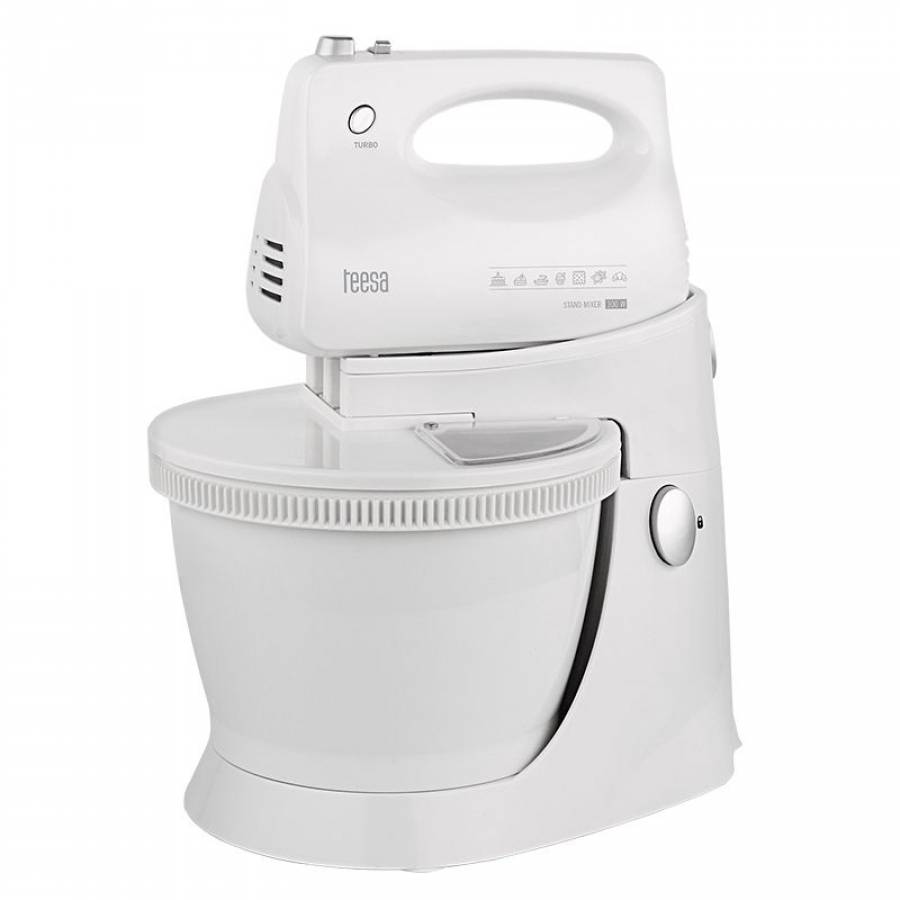 Mixer Electric Cu 5 Viteze, Bol Rotativ 3.5 L, Putere 300 W, 230 ~ 240 V - 50 Hz, Turbo, Tel Si Carlige, Anti-alunecare, Culoare Alb