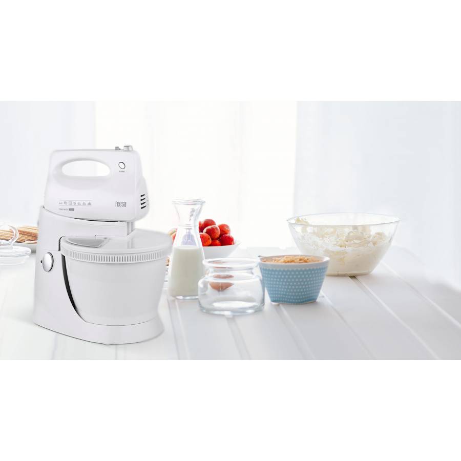 Mixer Electric Cu 5 Viteze, Bol Rotativ 3.5 L, Putere 300 W, 230 ~ 240 V - 50 Hz, Turbo, Tel Si Carlige, Anti-alunecare, Culoare Alb