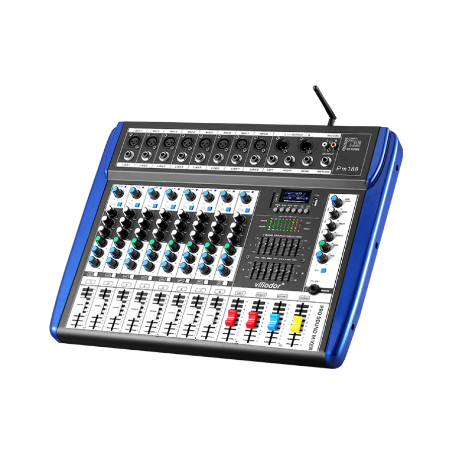 Mixer Profesional  Neamplificat Vlliodor  , Bluetooth , 8 Canale , Usb , Efecte , Ecran Led ,188