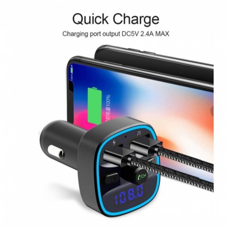 Modulator Fm Klausstech, Car Kit, Bluetooth 5.0, Mp3 Player, Handsfree, Usb 2.4a Quickcharge, Microsd, Card Reader,design Elegant, Negru