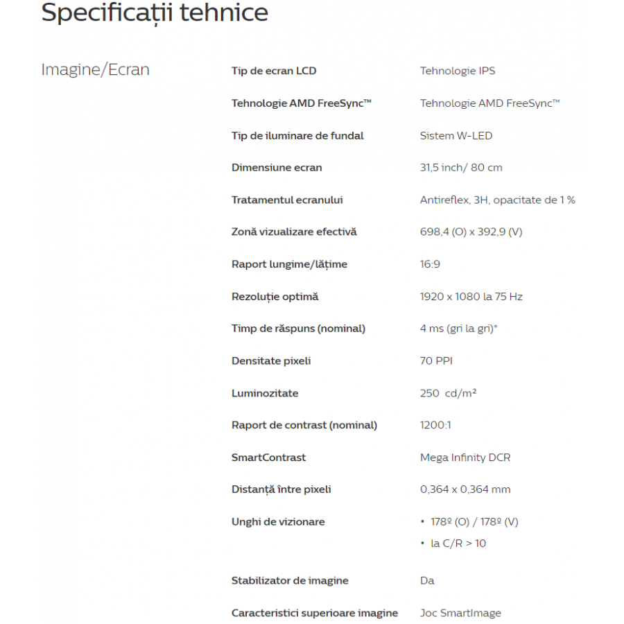 Monitor Philips Lcd Full Hd Tehnologie E Line, Rezolutie 1920 X 1080 Fullhd, Diagonala 32 / 80 Cm, Tehnologie Ips, Amd Freesync™, Joc Smartimage, Vesa 75x75 Mm, Negru