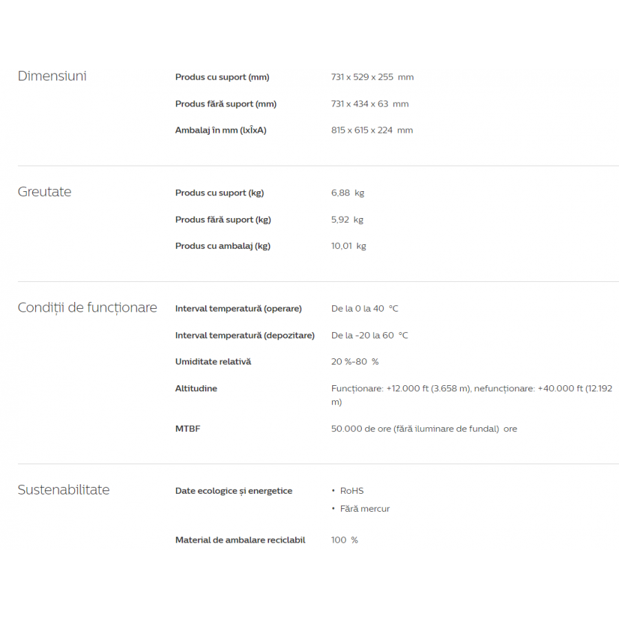 Monitor Philips Lcd Full Hd Tehnologie E Line, Rezolutie 1920 X 1080 Fullhd, Diagonala 32 / 80 Cm, Tehnologie Ips, Amd Freesync™, Joc Smartimage, Vesa 75x75 Mm, Negru