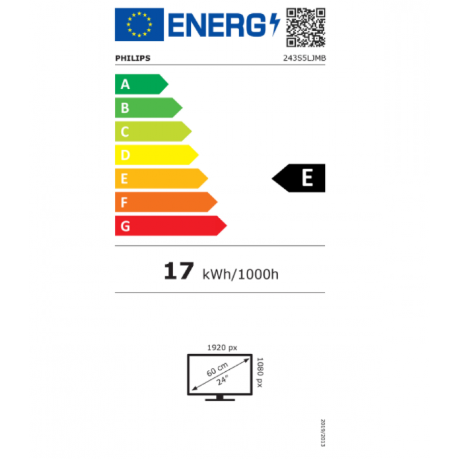 Monitor Philips Tft-lcd Full Hd 1920 X 1080 S Line, Diagonala De 23,6”/59,9 Cm, W-led, Antireflex, Refresh 60 Hz, Ajustare 130 Mm, Vesa 100x100 Mm, Srgb, Negru