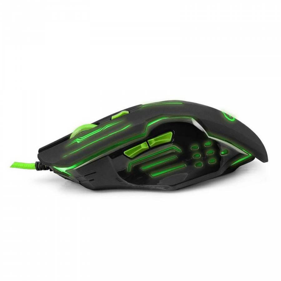 Mouse De Gaming Esperanza Cu Tehnologie Optic, Interfata Usb, Rezolutie Dpi 2400 , Butoane Si Rotite 6/1 , Functie Iluminare Led, Cablu Impletit, Negru/verde