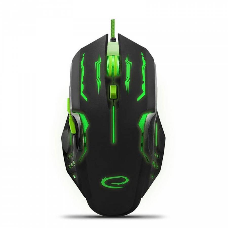 Mouse De Gaming Esperanza Cu Tehnologie Optic, Interfata Usb, Rezolutie Dpi 2400 , Butoane Si Rotite 6/1 , Functie Iluminare Led, Cablu Impletit, Negru/verde