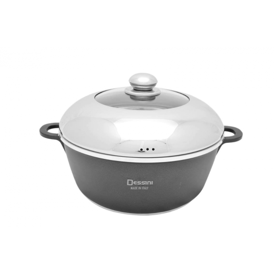 Oala Cu Capac, Aluminiu, Diametru 26 Cm, Capac Din Aluminiu, Usoara, Ergonomica, Negru