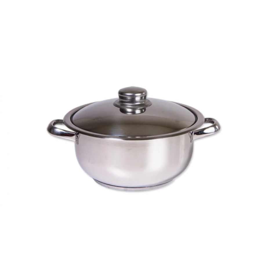 Oala Cu Capac, Inox, Capac Din Sticla Termorezistenta, Capacitate 1.8l, Diametru 18cm, Design Compact, Usor De Curatat Si Folosit, Argintiu