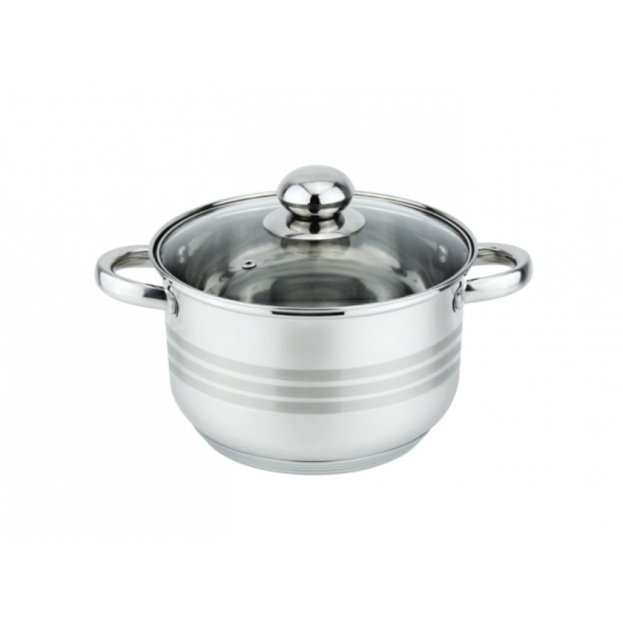 Oala Cu Capac, Inox, Capac Din Sticla Termorezistenta, Manere Din Inox, Capacitate 4l, Diametru 22 Cm, Design Compact, Usor De Curatat Si Folosit, Argintiu