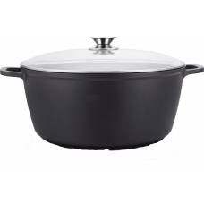 Oala Cu Capac Si Maner Ergonomic, Oala Din Aluminiu Cu Marmura, Capac Din Sticla Termorezistenta, Capacitate De 19.5l, Diametru De 40cm, Negru