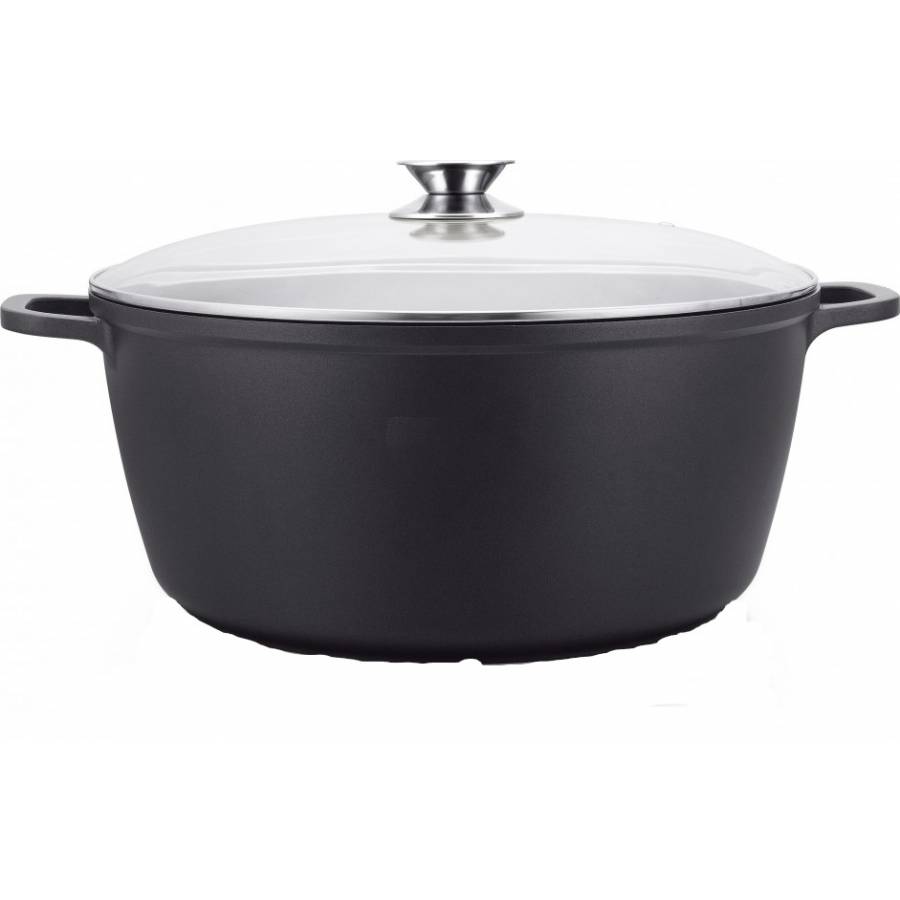 Oala Cu Capac Si Maner Ergonomic, Oala Din Aluminiu Cu Marmura, Capac Din Sticla Termorezistenta, Capacitate De 19.5l, Diametru De 40cm, Negru