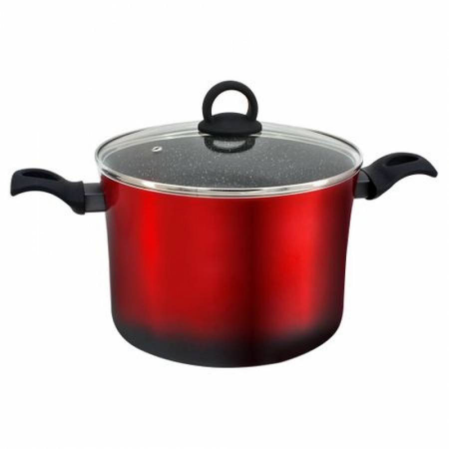 Oala De Gatit  Profesionala Cu Capac, Realizata Din Aluminiu De Inalta Calitate, Capacitate 6.5 Litri, Capac Rezistent, Manere Ergonomice, Diametru 16.7 Cm, Culoare Rosu