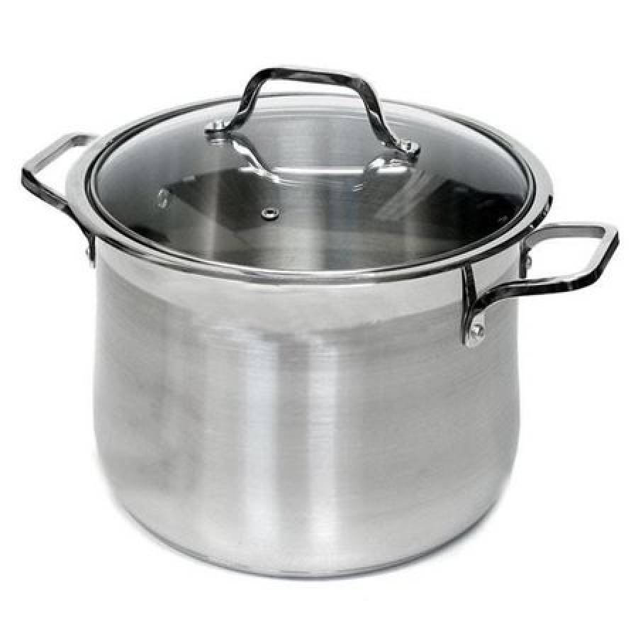Oala Din Inox Bohmann, Otel Inoxidabil, Capacitate 13l, 7 Straturi, Baza Incapsulata, Margini Curbate, Capac Din Sticla Cu Orificiu Pentru Eliberarea Aburului, Design Modern, Argintiu