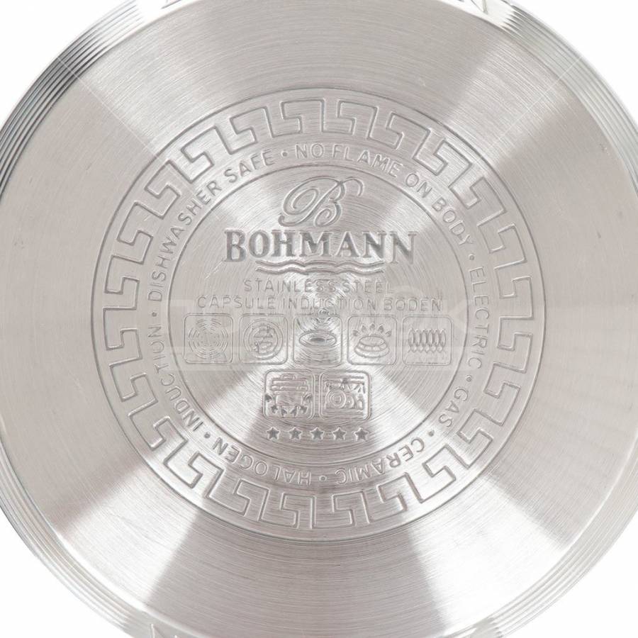 Oala Din Inox Bohmann, Otel Inoxidabil, Capacitate 13l, 7 Straturi, Baza Incapsulata, Margini Curbate, Capac Din Sticla Cu Orificiu Pentru Eliberarea Aburului, Design Modern, Argintiu
