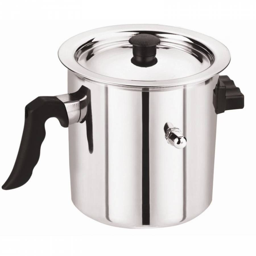 Oala Lapte Profesionala Cu Pereti Dubli Si Fluier, Capacitate 2.5 Litri, Capac Inox, Maner Din Material Plastic, Maner Ergonomic, Argintiu