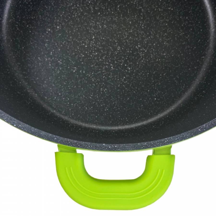 Oala Marmorata Cu Capac, Dimensiuni 24x10.7 Cm, Capacitate 3.9 L, Exterior Din Aluminiu Turnat, Interior Din Marmura, Compatibil Cuptor, Verde