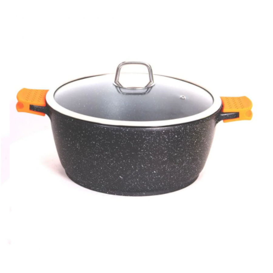 Oala Profesionala De Gatit, Capacitate 13 L, Interios Si Exterior Din Granit, Compatibil Cu Cuptorul, Diametru 36 Cm, Inaltime 16.3 Cm, Maner Din Aluminiu, Capac Din Sticla Termorezistenta, Negru