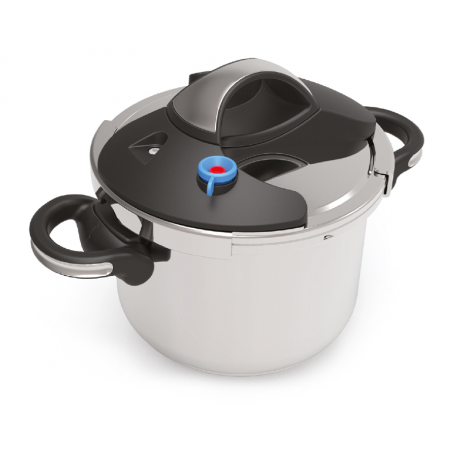 Oala Sub Presiune, Inox, Inchidere Clips, Capacitate 6l, Capac Din Inox, Incalzire Rapida, Mentinerea Caldurii, 3 Straturi, Manere Ergonomice, Argintiu