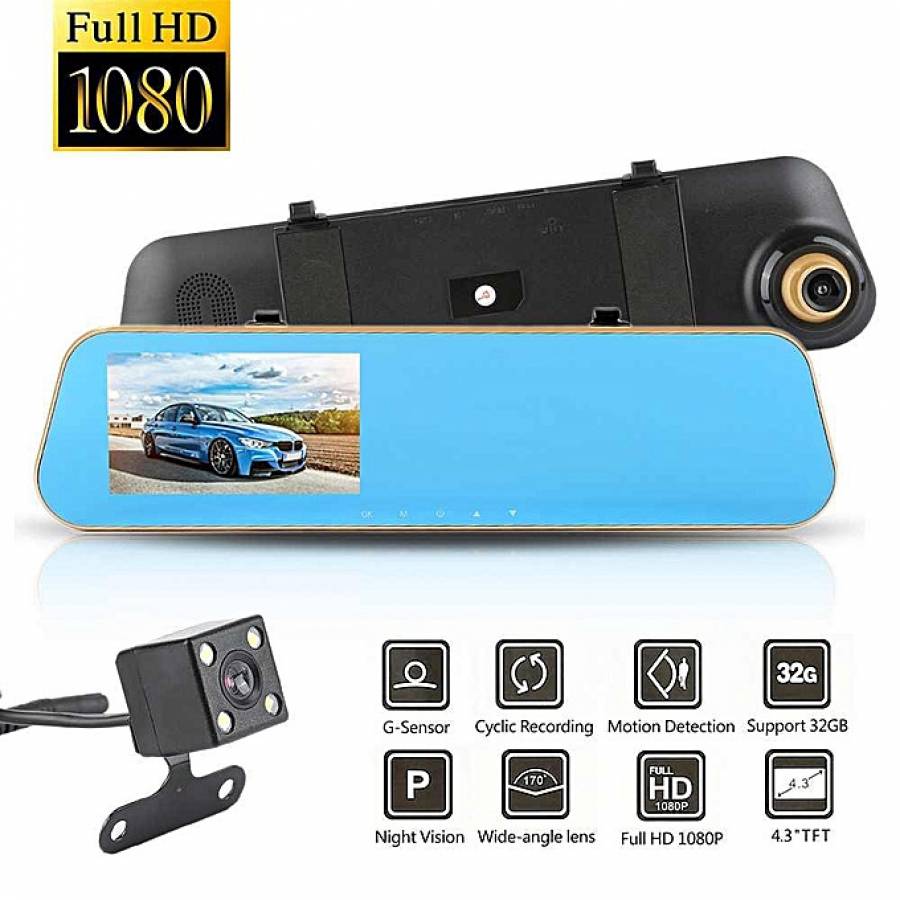 Oglinda Auto Cu Camera De Marsarier, Full Hd, Tft, Night Vision, Senzor De Miscare, Usor De Folosit, Usor De Instalat, Negru