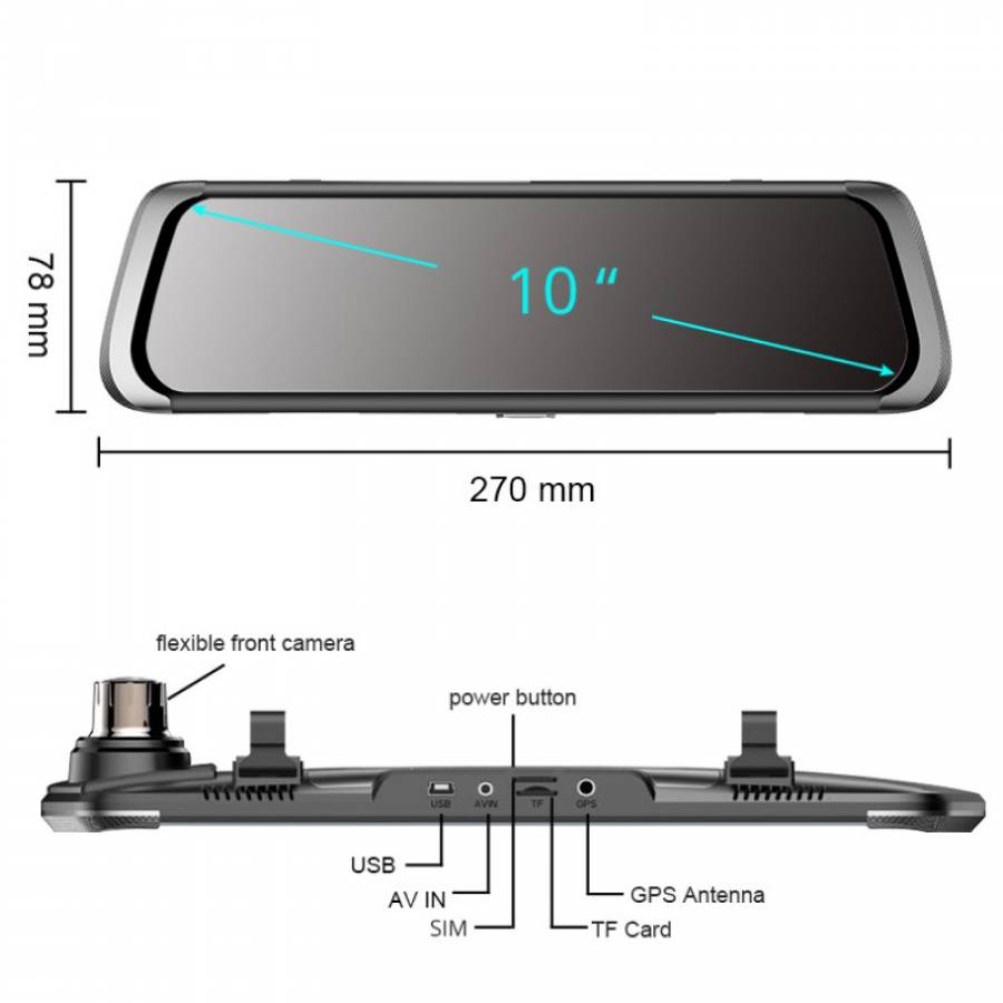 Oglinda Auto Cu Camera, Video Hd, Poze, Inregistrare Video, G-senzor, Usor De Instalat, Negru
