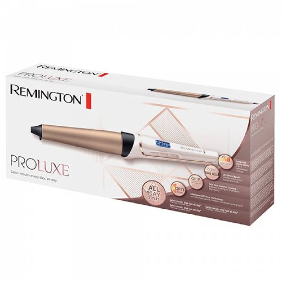 Ondulator Conic Electric Remington Proluxe , Tehnologia Inteligenta Optiheat , Tamburul De 25-38 Mm , Invelisul Unic Grip-tech , Ecran Digital Cu Temperaturi Intre 120°c-210°c , Alb/roz
