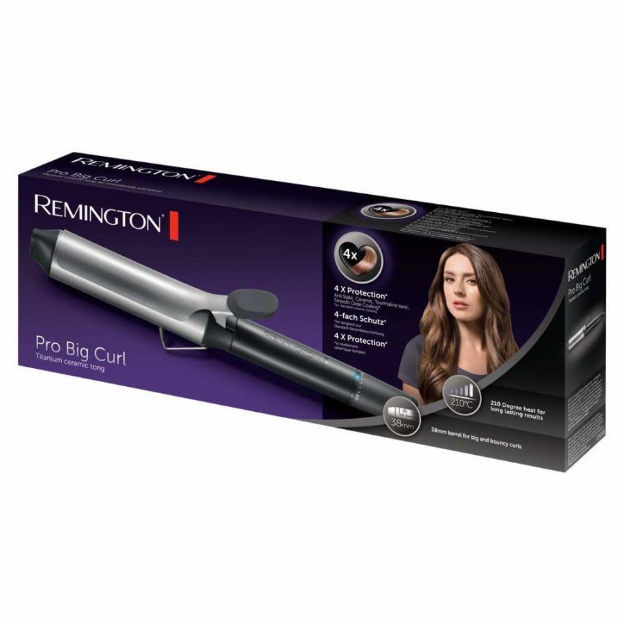 Ondulator De Par Remington , Tambur De 38 De Mm , Cablu Rasucibil , Suport Pliabil Termorezistent, Voltaj Universal, Varf Rece , 140-210°c, Invelis Ceramic, Negru/argintiu