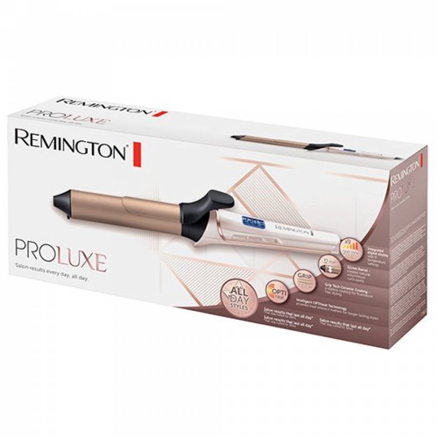 Ondulator Remington Proluxe 32mm , Tehnologia Inteligenta Optiheat, Invelis Grip-tech , Ecran Digital Integrat , Temperatura Intre 120 °c-210 °c , Functie Pro+ , Alb/crem