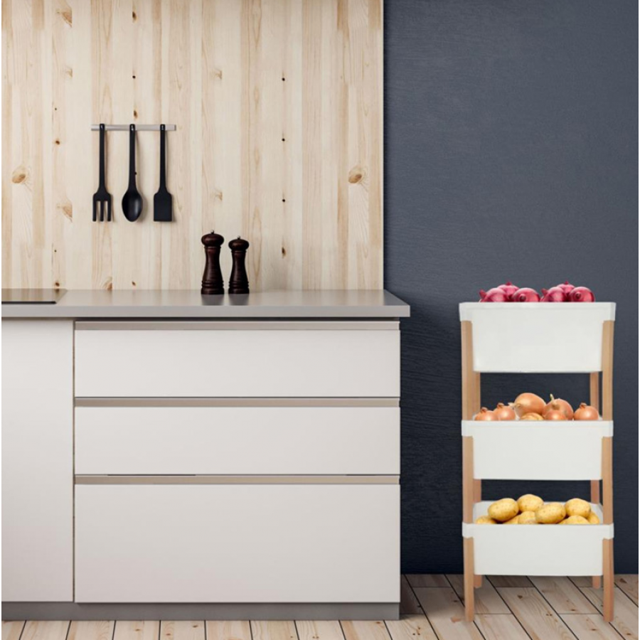 Organizator, Klausstech, 3 Sertare, Material Lemn&plastic, Rezistent, Stabil Si Durabil, Sertare Spatioase, Usor De Curatat, Crem/alb