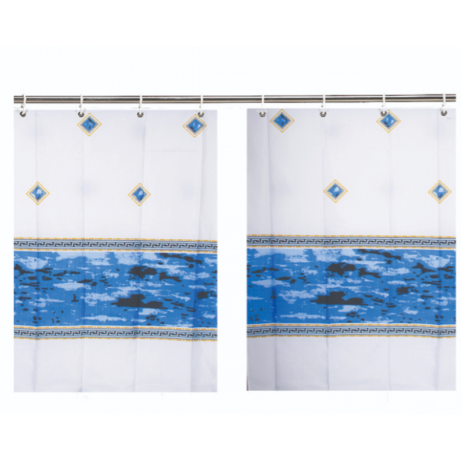 Perdea De Baie Klausstech, Panzata, 2 Piese, 2 X (120 X 180) Cm, Imprimeu, Design Modern, Usor De Instalat, Alb/albastru