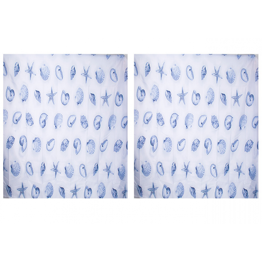 Perdea De Baie Klausstech, Panzata, 2 Piese, 2 X (120 X 180) Cm, Imprimeu, Design Modern, Usor De Instalat, Albastru