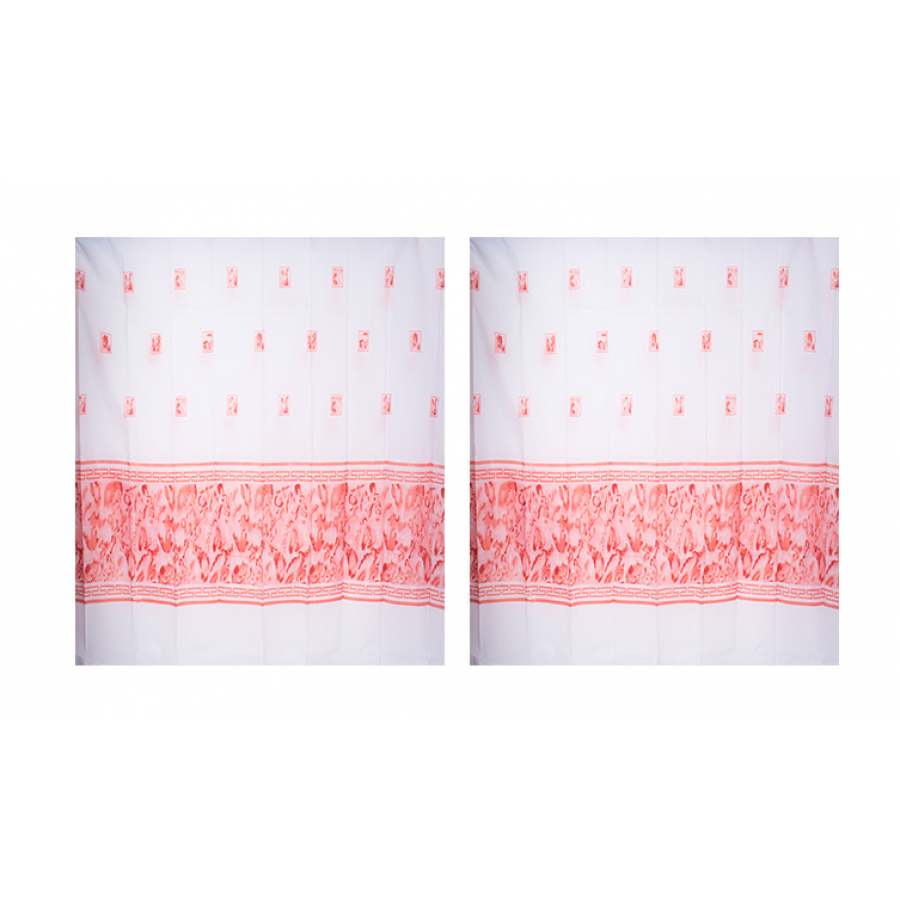 Perdea De Baie Klausstech, Panzata, 2 Piese, 2 X (120 X 180) Cm, Imprimeu, Design Modern, Usor De Instalat, Impermeabil, Alb/roz