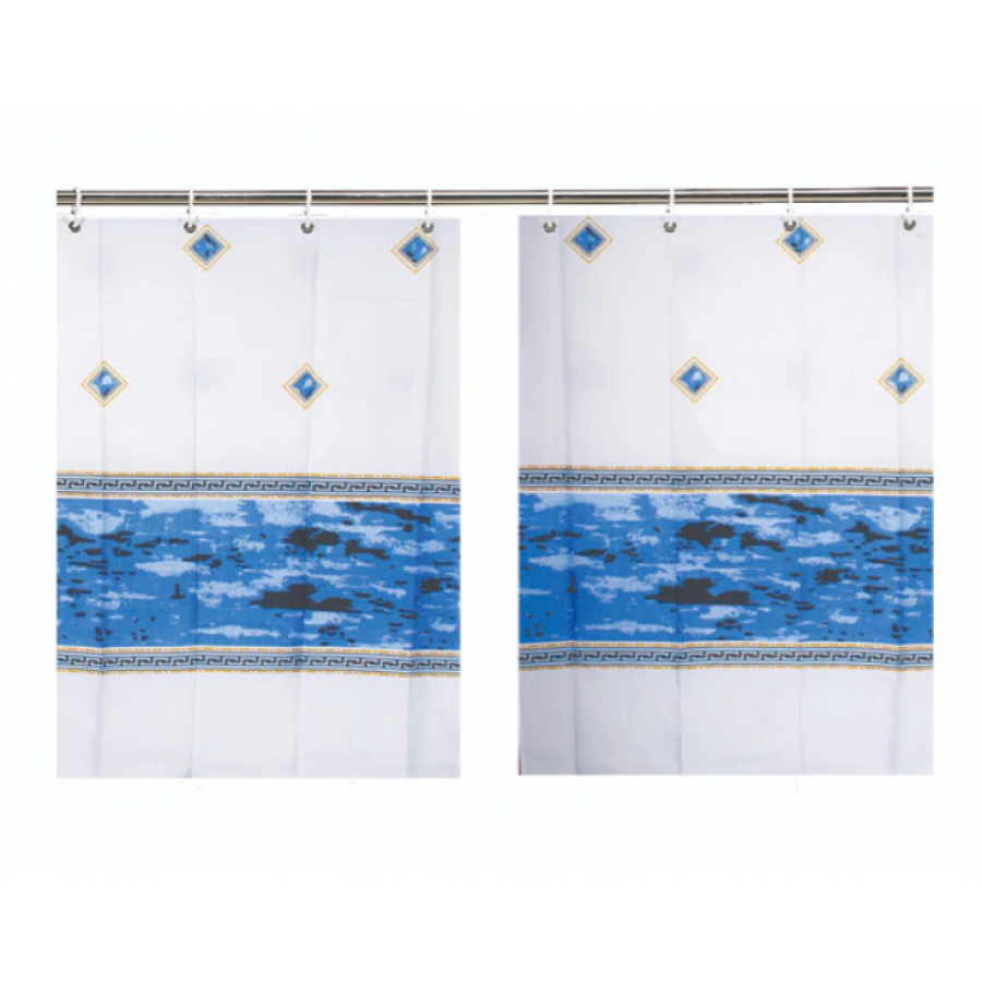 Perdea Pentru Dus/cada Klausstech Din 2 Piese, Dimensiuni Piesa 120 X 180 Cm, Design Modern Cu Imprimeu, Usor De Instalat, 12 X Carlige, Alb/albastru