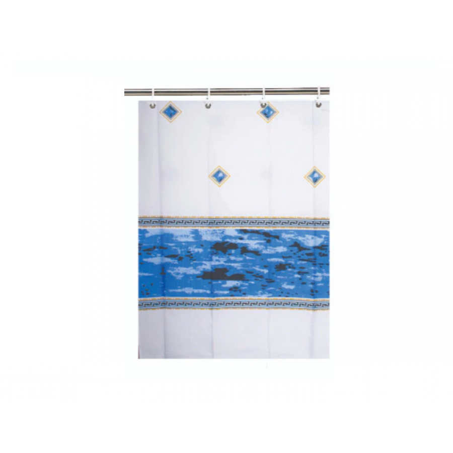 Perdea Pentru Dus/cada Klausstech Din 2 Piese, Dimensiuni Piesa 120 X 180 Cm, Design Modern Cu Imprimeu, Usor De Instalat, 12 X Carlige, Alb/albastru