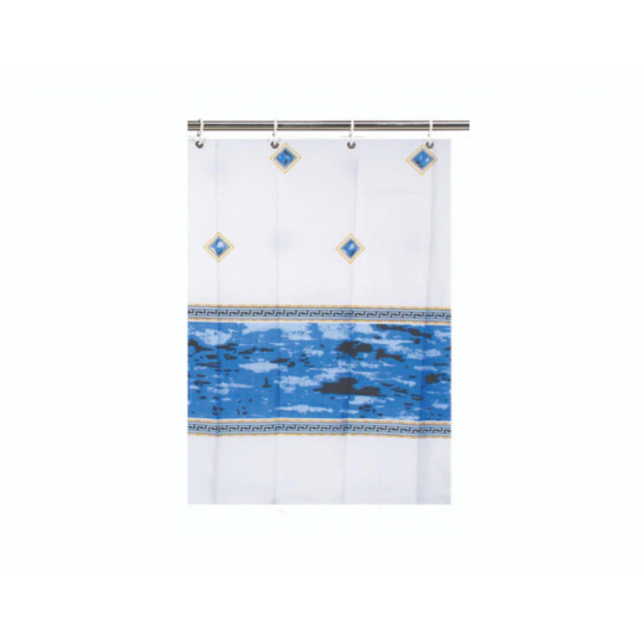 Perdea Pentru Dus/cada Klausstech Din 2 Piese, Dimensiuni Piesa 120 X 180 Cm, Design Modern Cu Imprimeu, Usor De Instalat, 12 X Carlige, Alb/albastru