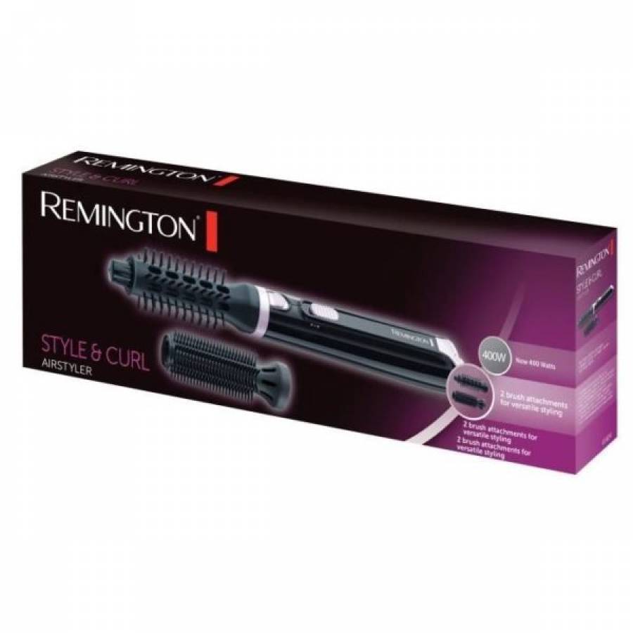 Perie De Par Electrica Remington Airstyler Style & Curl  , Putere 400 W , 2 Accesorii Incluse , 2 Trepte De Viteza/temperatura , Buton Eliberare Bucla , Cablu Rasucibil  De 1.8 M , Negru