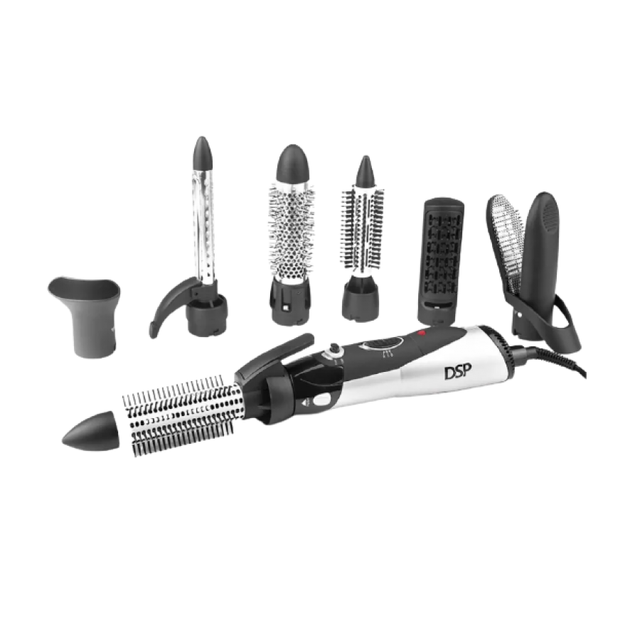 Perie De Par, Putere 1200w,  7 Accesorii Incluse, 220-240 V, 2 Trepte De Temperatura, Ergonomica, Negru/Argintiu