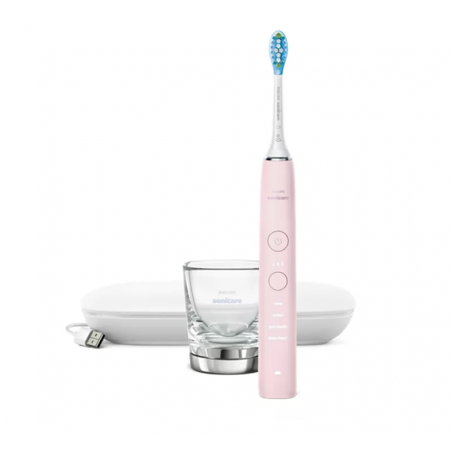 Periuta Diamondclean Philips,  Functie Bluetooth, 4 Moduri, 3 Intensitati, Senzor Presiune, Incarcare Usb, Compatibilitate Android / Ios, Culoare Roz/alb