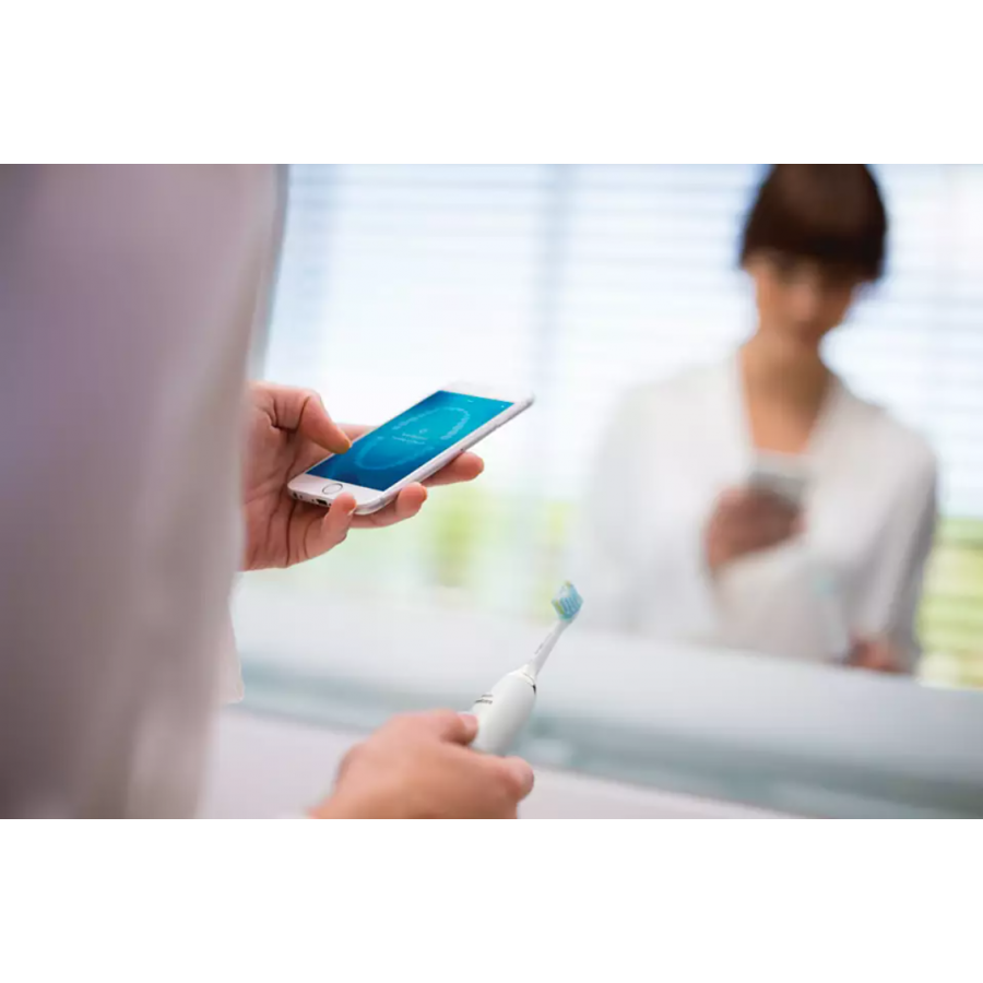Periuta Philips Smart De Dinti, Aplicatie Connected Brushing, Ingrijire Gingii, 3 Intensitati, Iluminare Violet, 62.000 Miscari/minut, Culoare Alb