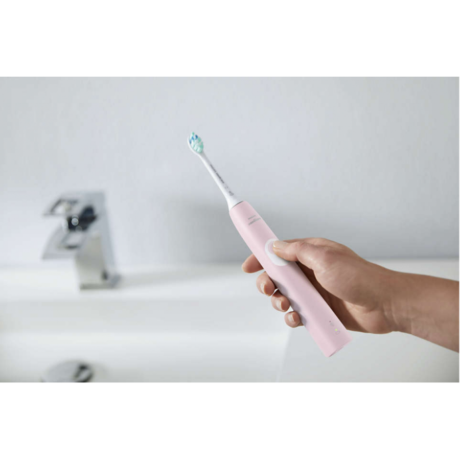 Periuta Philips Sonicare Cu Tehnologie Protectiveclean, Pentru Zone Sensibile, Iluminare Stare Baterie, 2 Intensitati, Vibrare Maner, Baterie Litiu Ion, Culoare Roz