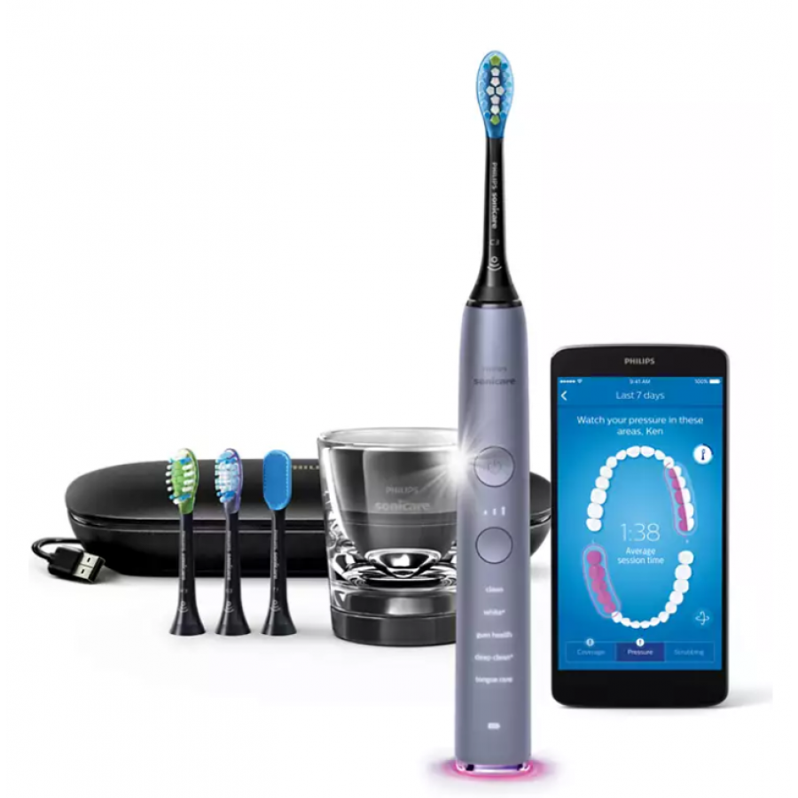Periuta Smart De Dinti Diamondclean Philips Cu Functionare Sonica Si Compatibilitate Aplicatie,  Iluminare Violet, 62.000 Miscari/minut