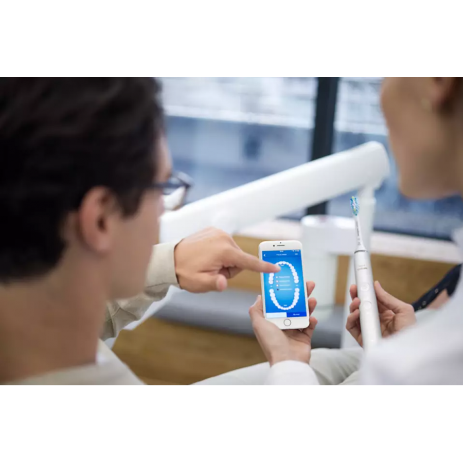 Periuta Smart Philips Pentru Albirea Dintilor, Cu Aplicatie Connected Brushing Android/ios, 4 Moduri Si 3 Intensitati, Vibrare Maner, Senzorc De Pozitie, Afisaj Iluminat, Culoare Alb