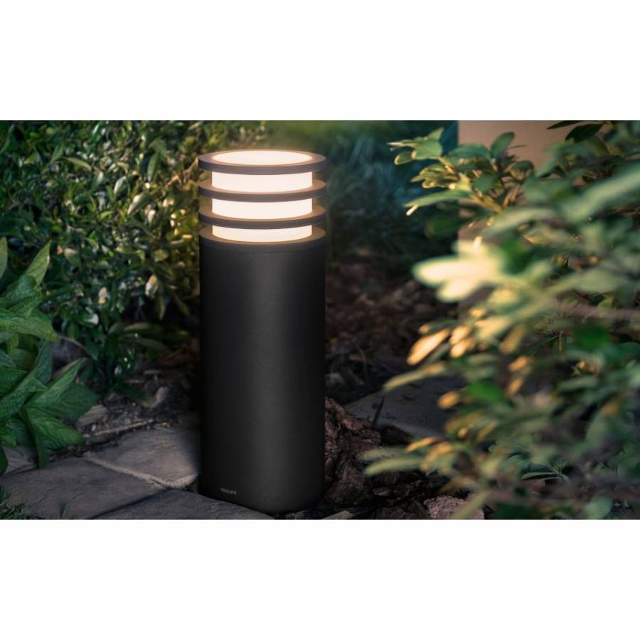 Piedestal Iluminare Exterior Philips Cu Led E27, Lumina Alba Calda 2700k, Stil Modern, Autonomie 25000 Ore, Ip44, Putere Bec 9w, Intensitate Variabila, Gri Antracit