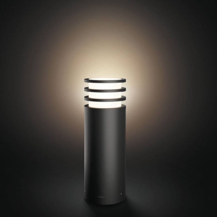 Piedestal Iluminare Exterior Philips Cu Led E27, Lumina Alba Calda 2700k, Stil Modern, Autonomie 25000 Ore, Ip44, Putere Bec 9w, Intensitate Variabila, Gri Antracit