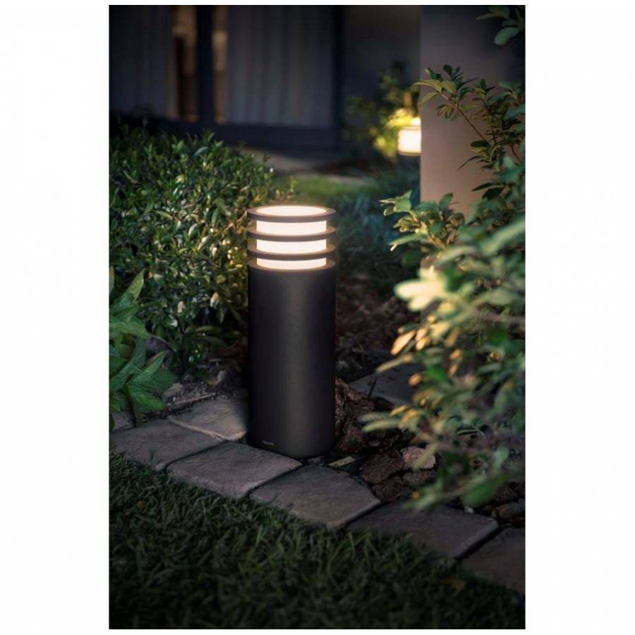 Piedestal Iluminare Exterior Philips Cu Led E27, Lumina Alba Calda 2700k, Stil Modern, Autonomie 25000 Ore, Ip44, Putere Bec 9w, Intensitate Variabila, Gri Antracit