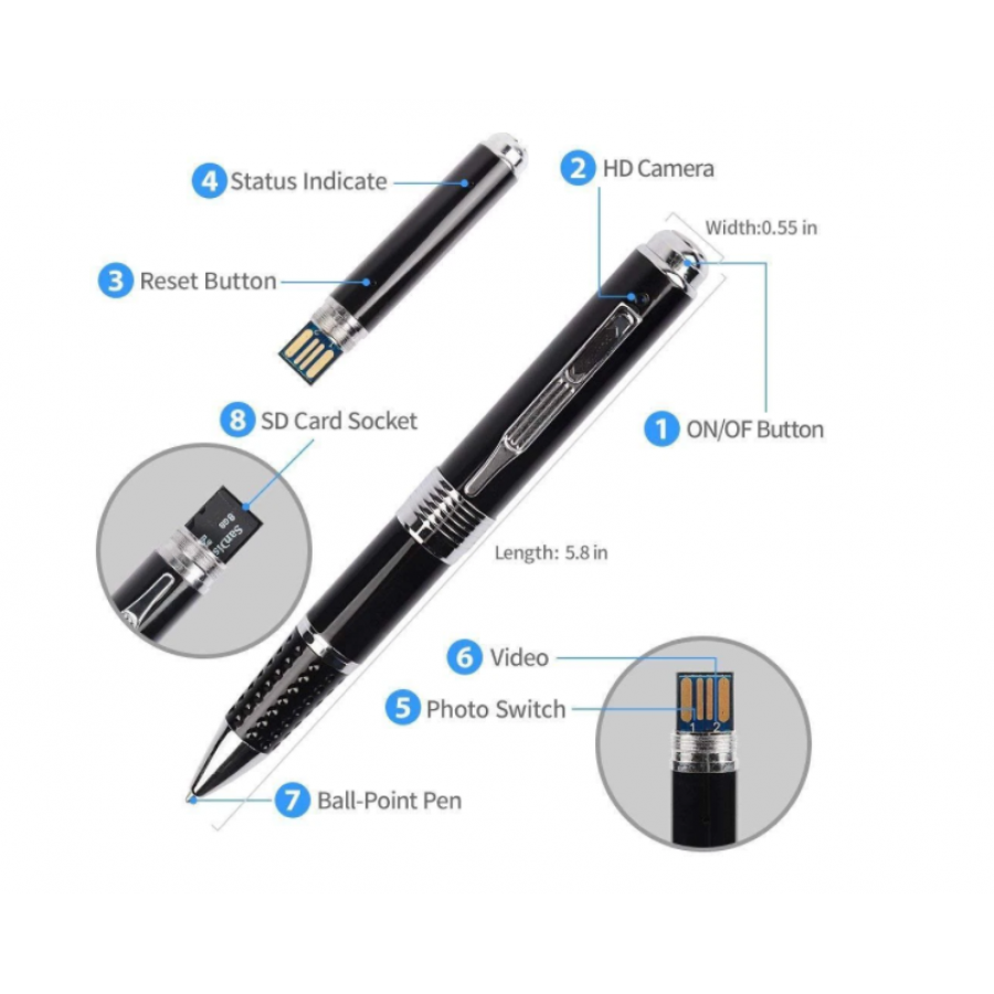 Pix Spion Cu Camera Si Microfon, 1080 Hd, Inregistreaza Audio-video, Fotografiaza, Camera Ascunsa, Simplu De Folosit, Plug&play, 260 Mah, Negru