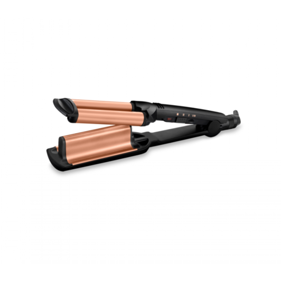 Placa De Creponat Deep Wavesv Babyliss, Tempereatura Maxima 200 °c, Invelis Ceramica Turmalina, 3 Trepte De Temperatura, Pentru Toate Tipurile De Par,varf Rece,negru/roz