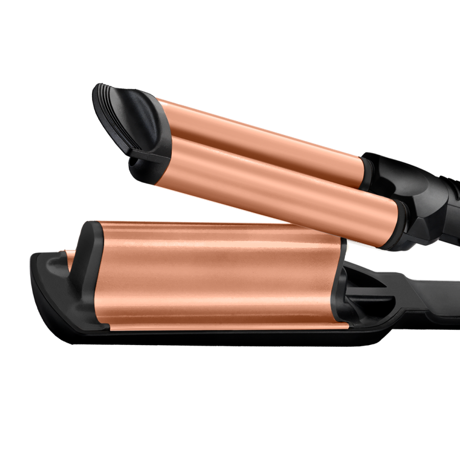 Placa De Creponat Deep Wavesv Babyliss, Tempereatura Maxima 200 °c, Invelis Ceramica Turmalina, 3 Trepte De Temperatura, Pentru Toate Tipurile De Par,varf Rece,negru/roz