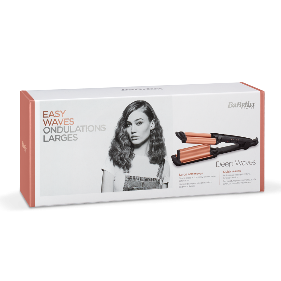 Placa De Creponat Deep Wavesv Babyliss, Tempereatura Maxima 200 °c, Invelis Ceramica Turmalina, 3 Trepte De Temperatura, Pentru Toate Tipurile De Par,varf Rece,negru/roz