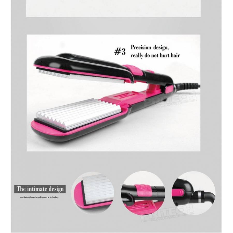 Placa Profesionala Pritech De Indreptat Parul , Material Ceramica , Design Modern , Tensiune 210-240v , Putere 40w - 59w , Negru/Roz