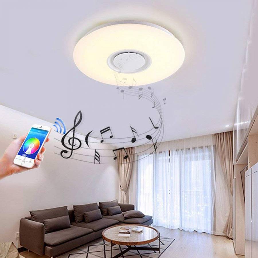 Plafoniera Led Smart Klausstech, Putere 24 W, Difuzor Integrat, Lumini Rgb, Conexiune Wireless Android & Ios, Luminozitate & Caldura Ajustabile, Design Modern, Alb