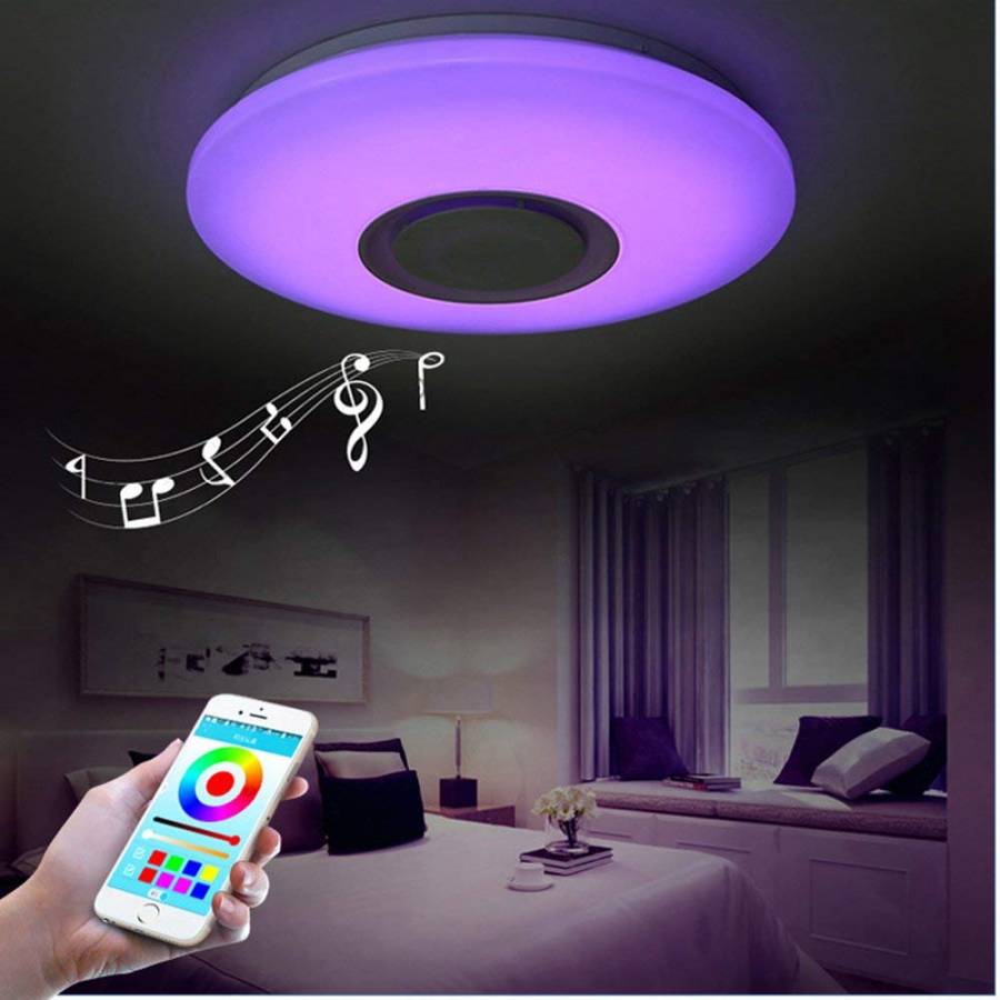 Plafoniera Led Smart , Putere 36 W, Difuzor Integrat, Lumini Rgb, Conexiune Wireless Android & Ios, Luminozitate & Caldura Ajustabile, Design Modern, Alb